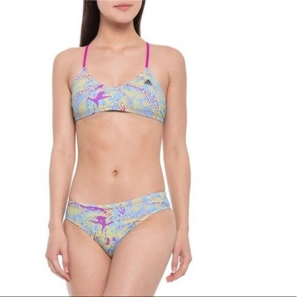 Adidas Women's Spirals 2 Piece Tie Back Bikini Swimsuit Magenta Sz 4 A005153